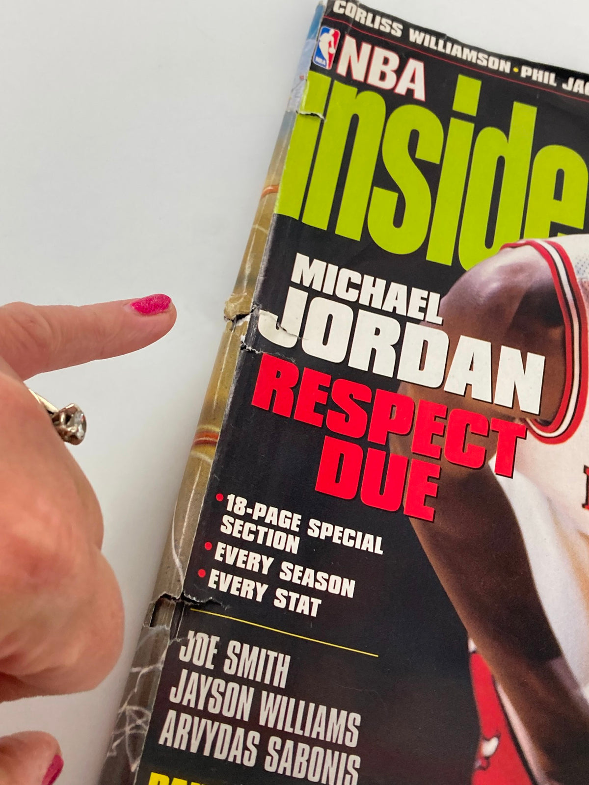 Close-up of NBA Inside Stuff Magazine July 1998 cover, highlighting Michael Jordan and the title 'RESPECT DUE' with details about special features.