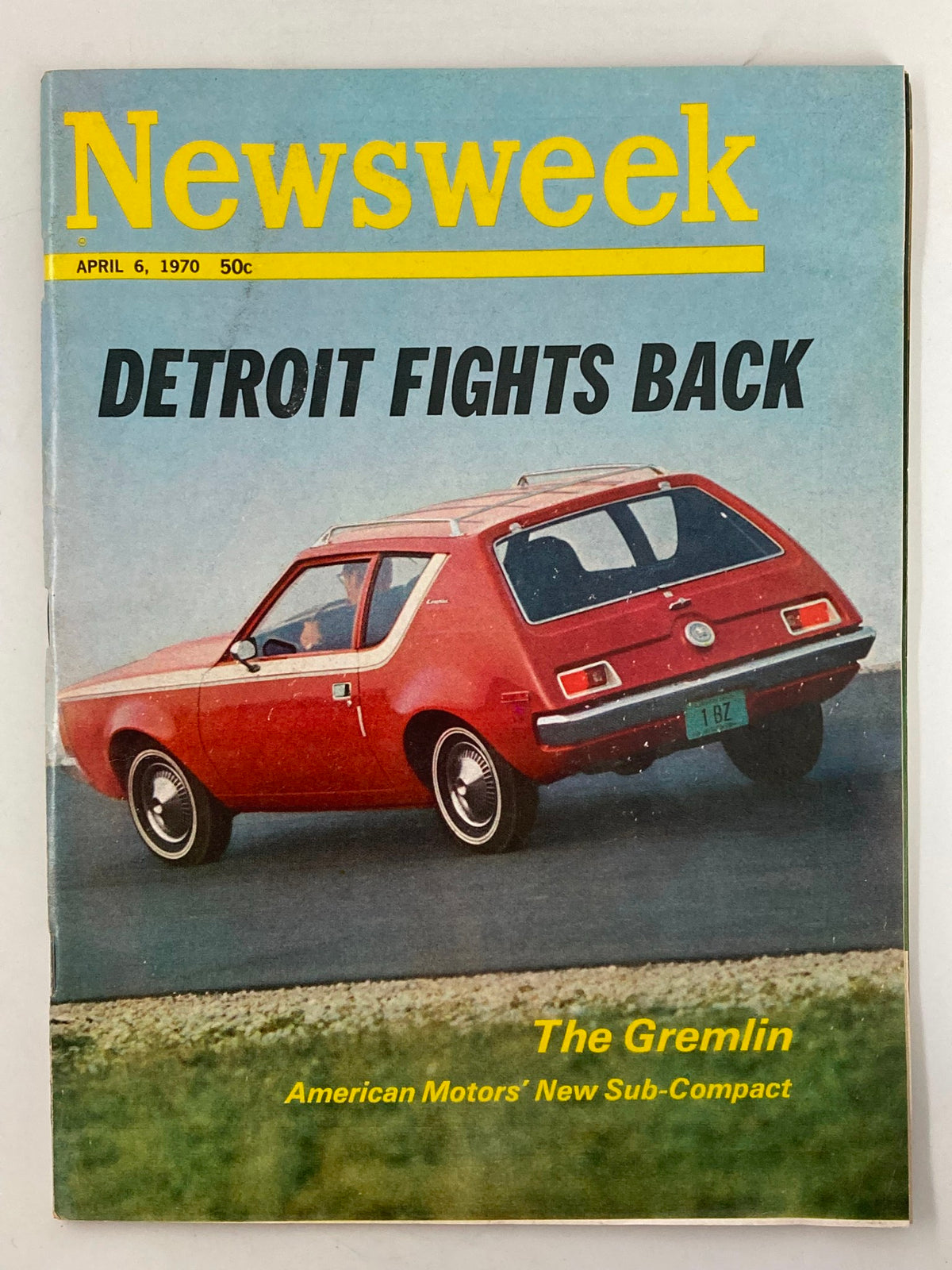 VTG Newsweek Magazine from April 6, 1970 featuring The Gremlin Sub-Compact on the cover, highlighting the automotive culture of the early 1970s.