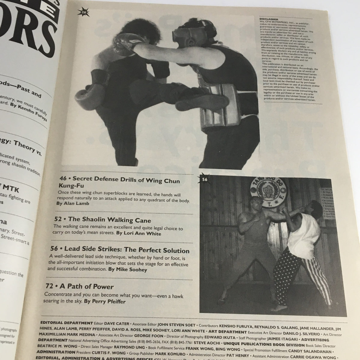 Martial Arts Ultimate Warriors April 1995 magazine feature page showcasing self-defense drills from Wing Chun Kung-Fu. The image illustrates a practical application of martial arts techniques, reinforcing the magazine's focus on essential skills for practitioners.