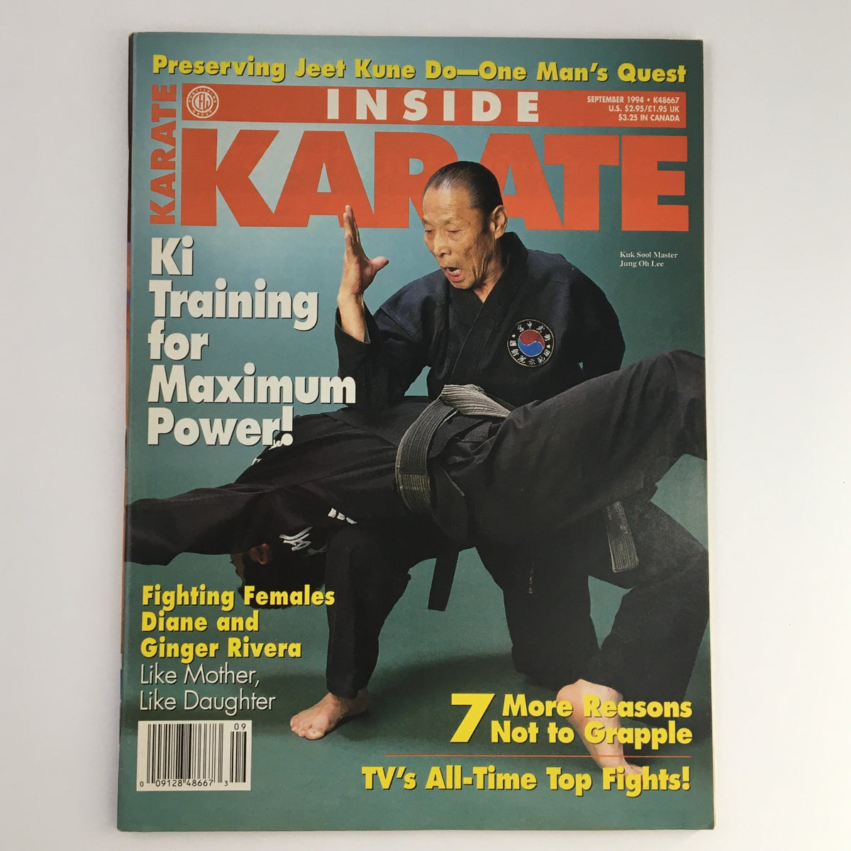 Cover of Inside Karate Magazine September 1994 featuring Kuk Sool Master Jung Oh Lee with the title 'Ki Training for Maximum Power!' showcasing martial arts culture.