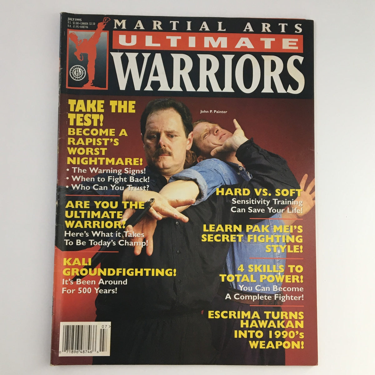 Cover of Martial Arts Ultimate Warriors July 1995 featuring John Painter, showcasing topics like self-defense and martial arts training.
