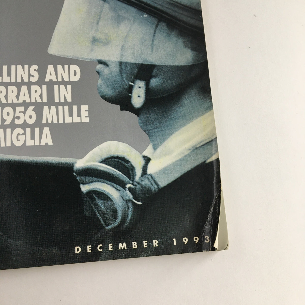 Close-up image from Sports Car International Magazine December 1993 showcasing a detailed feature on Peter Collins and his involvement with Ferrari during the 1956 Mille Miglia race.