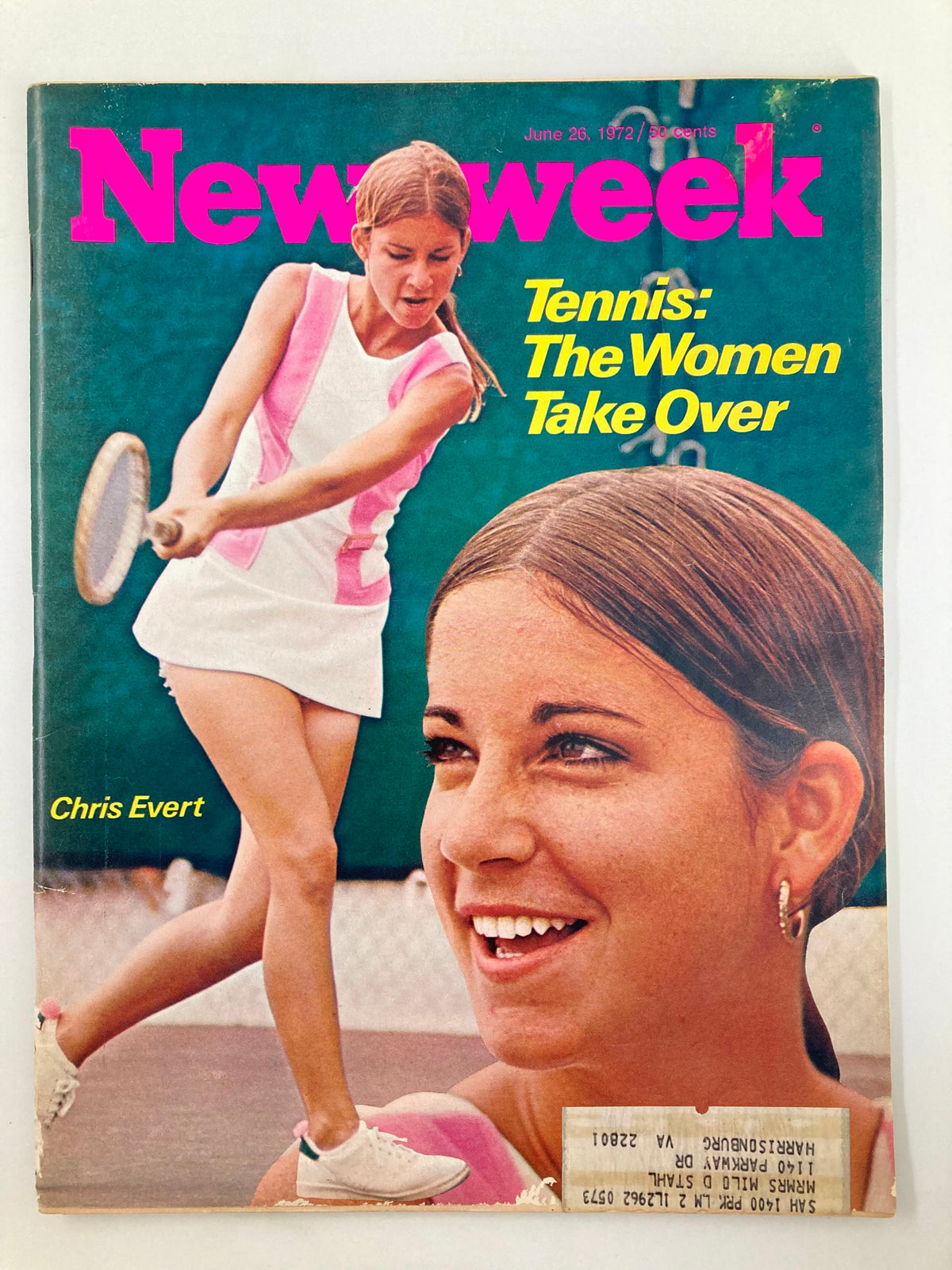 Cover of Newsweek magazine from June 26, 1972, featuring Chris Evert with the headline 'Tennis: The Women Take Over', highlighting the rise of women in sports.