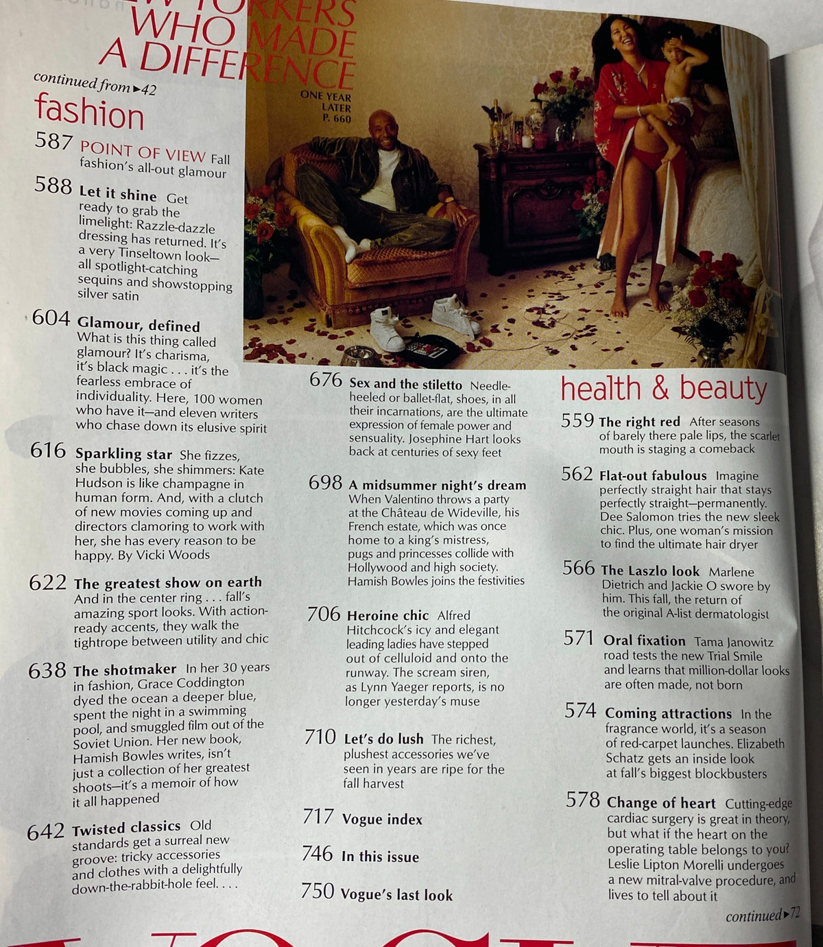 Page from Vogue Magazine September 2002 featuring health and beauty sections alongside fashion highlights.