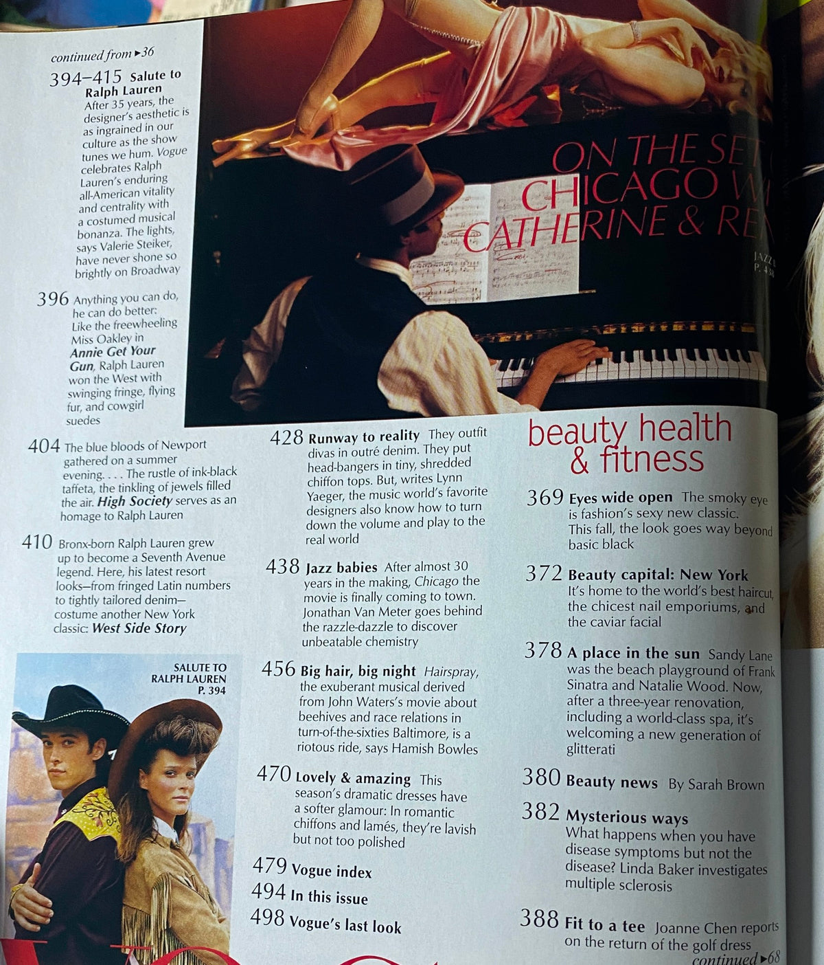Article page from Vogue Magazine November 2002 discussing Ralph Lauren and his design aesthetics.