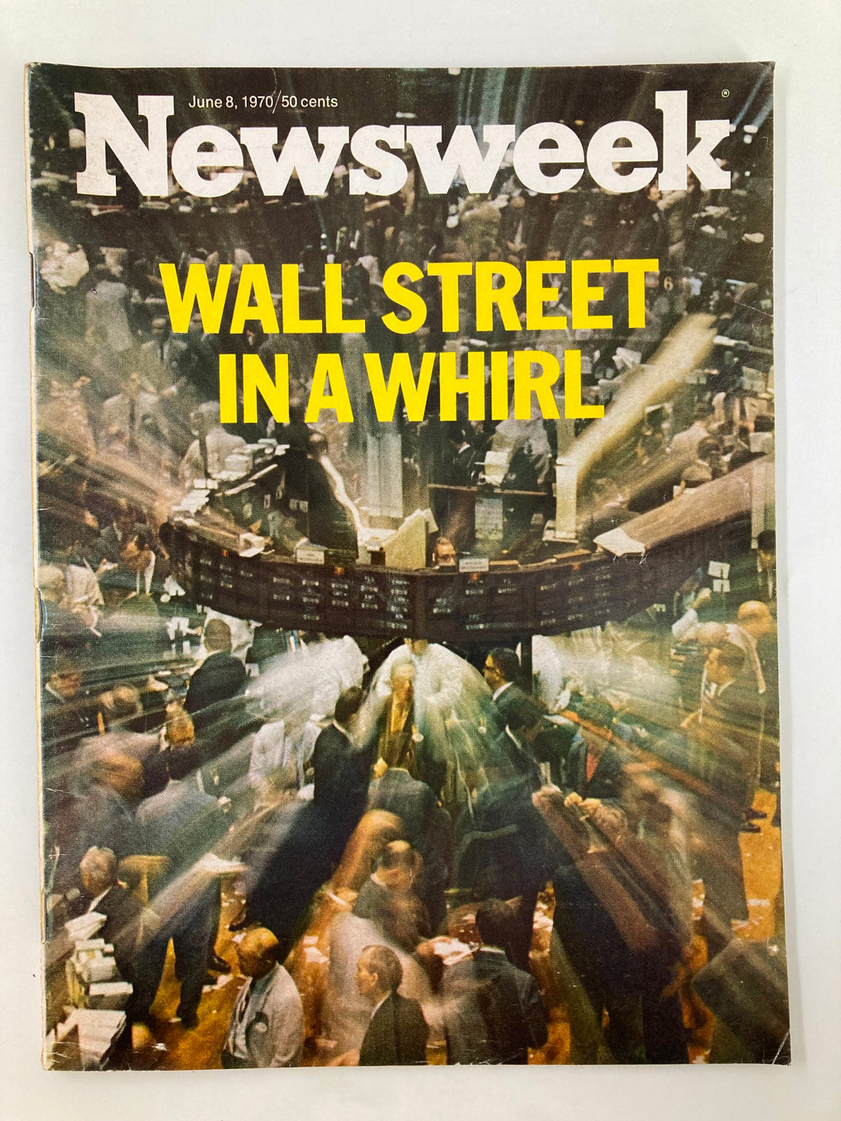 VTG Newsweek Magazine cover from June 8, 1970, featuring the headline 'Wall Street In A Whirl' with a dynamic image of bustling stock traders.