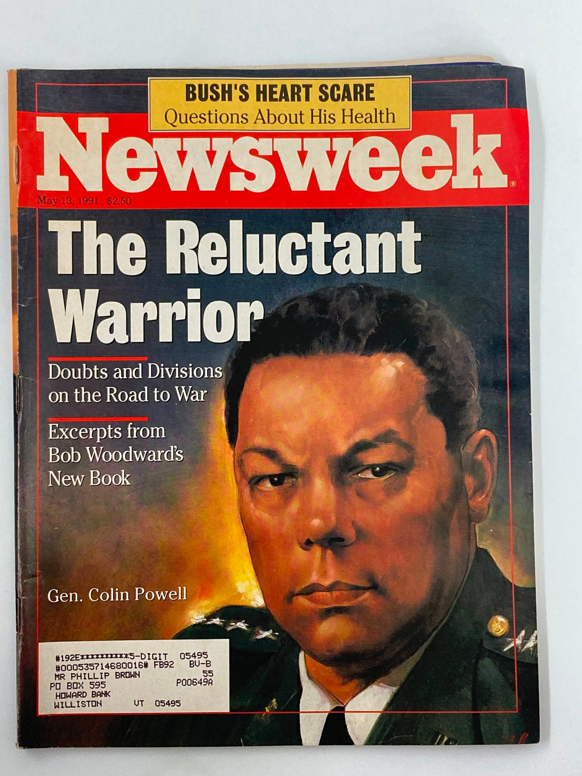 Cover of Newsweek Magazine from May 13, 1991 featuring General Colin Powell titled 'The Reluctant Warrior' with visual elements reflecting the Gulf War and military leadership.