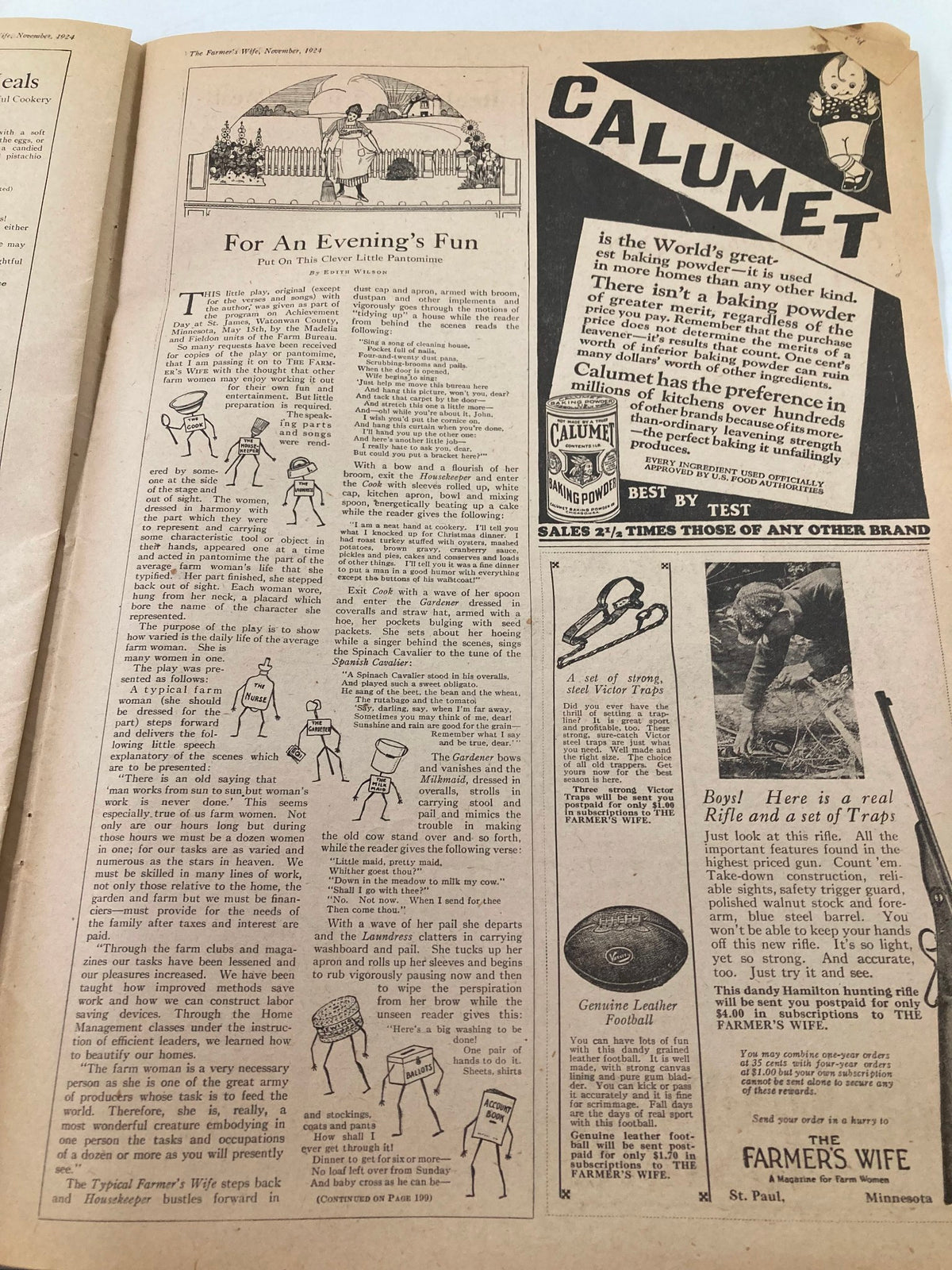 Another interior page from VTG The Farmer's Wife Magazine November 1924 showcasing articles and advertisements related to homemaking and farm life.