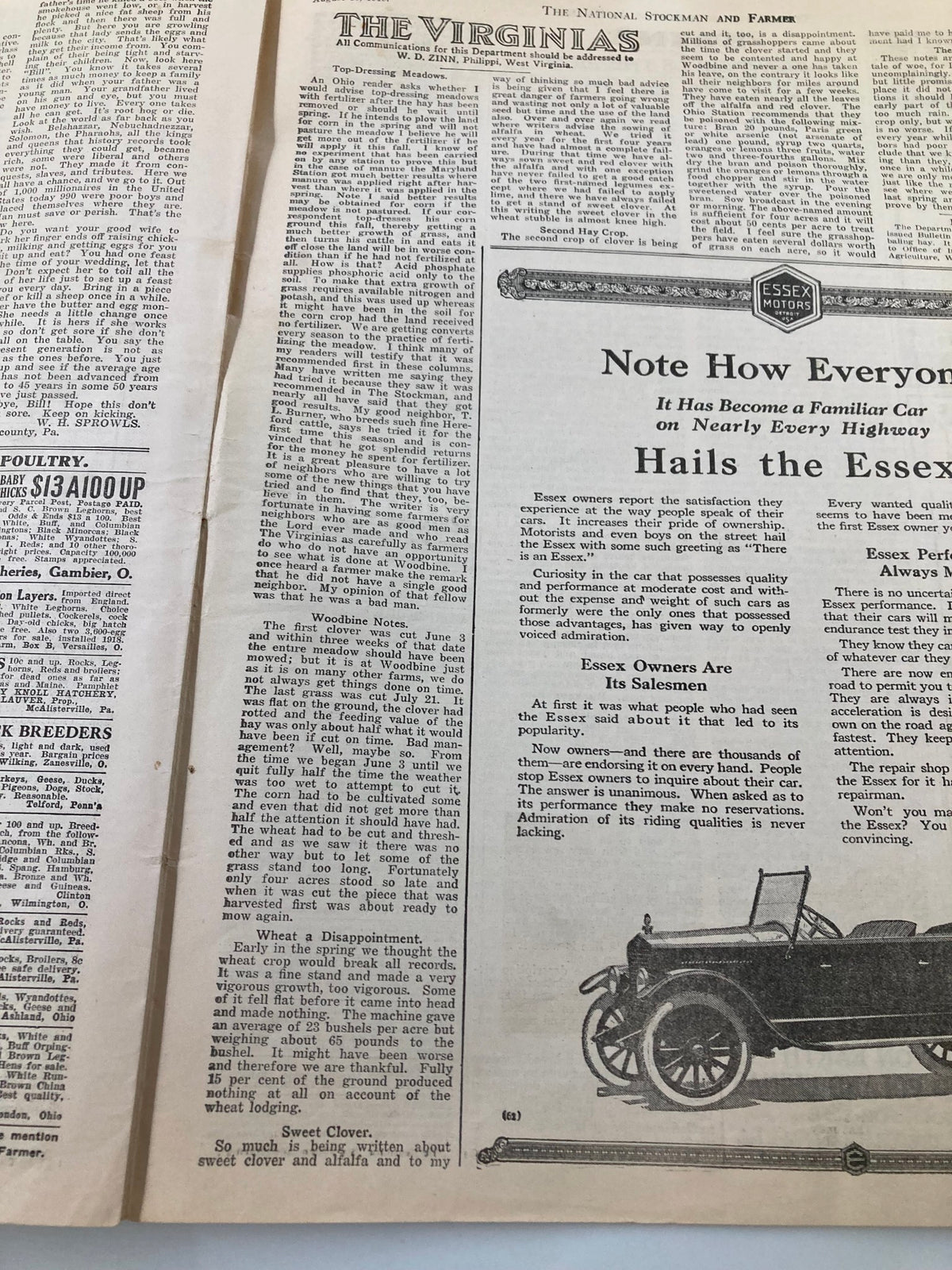 Another interior page of VTG The National Stockman and Farmer, highlighting farming topics and community announcements from August 16, 1919.