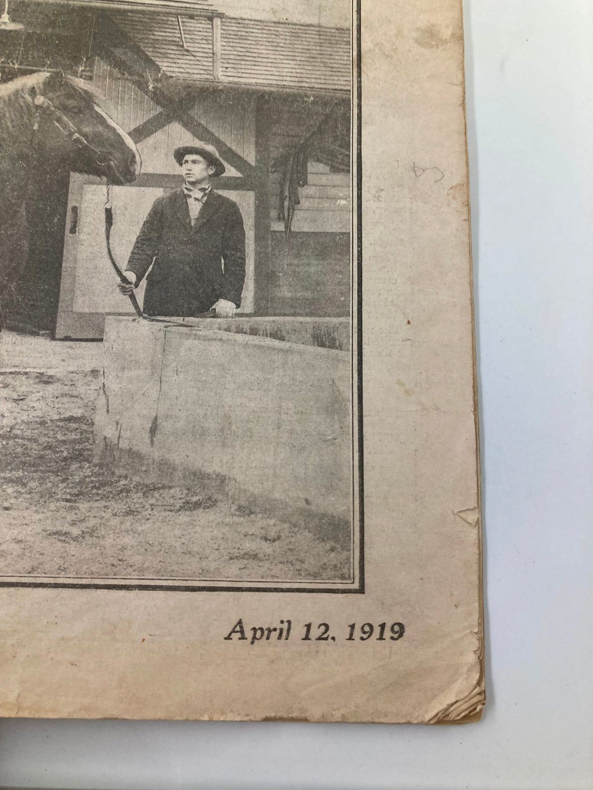 Bottom portion of the VTG The National Stockman and Farmer magazine displaying the publication date April 12, 1919.