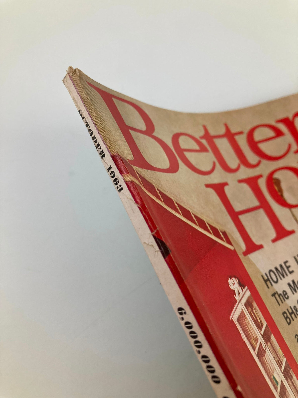Spine detail of the VTG Better Homes and Gardens Magazine, October 1963, highlighting the publication month and year, indicative of its vintage condition.