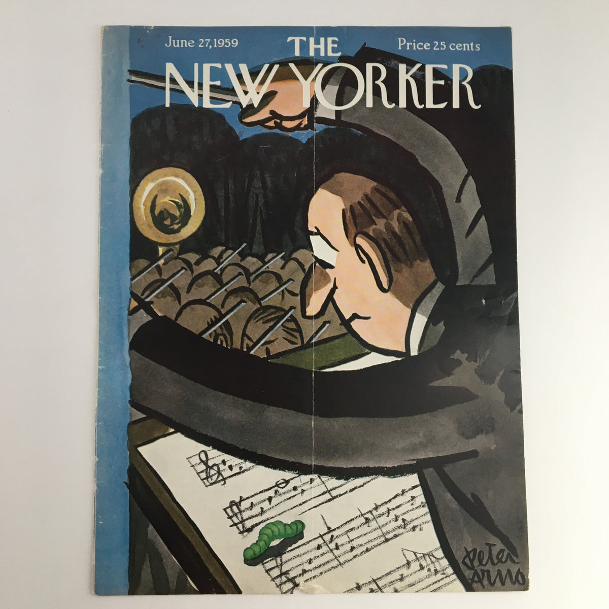 Cover of The New Yorker dated June 27, 1959, featuring artwork by Peter Arno, depicting a conductor with an expressive face, showcasing the charm of vintage magazine art.