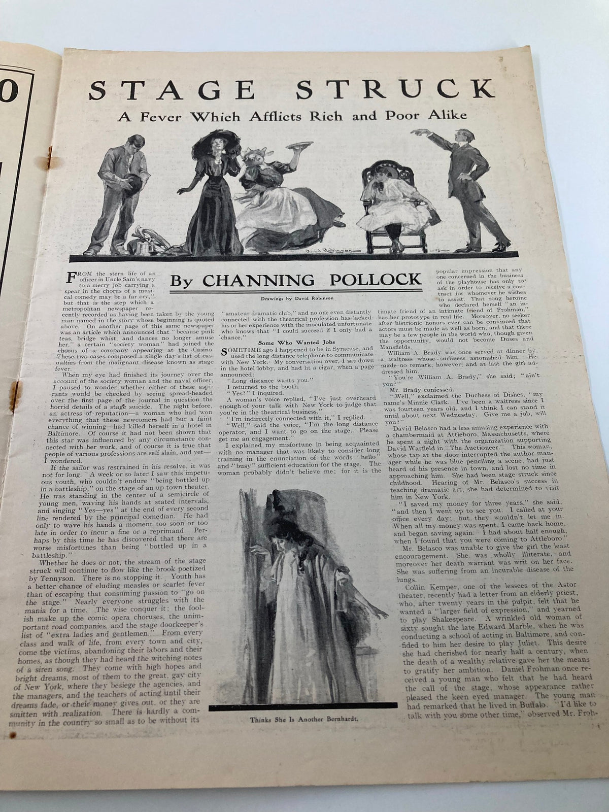 Interior page from VTG The Sunday Magazine June 21 1908, featuring an article titled 'Stage Struck' with illustrations.