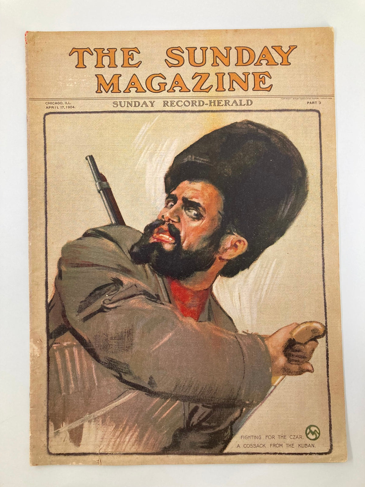 Cover of VTG The Sunday Magazine April 17 1904 featuring an illustration of a man with a fur hat, highlighting the magazine's historical significance.