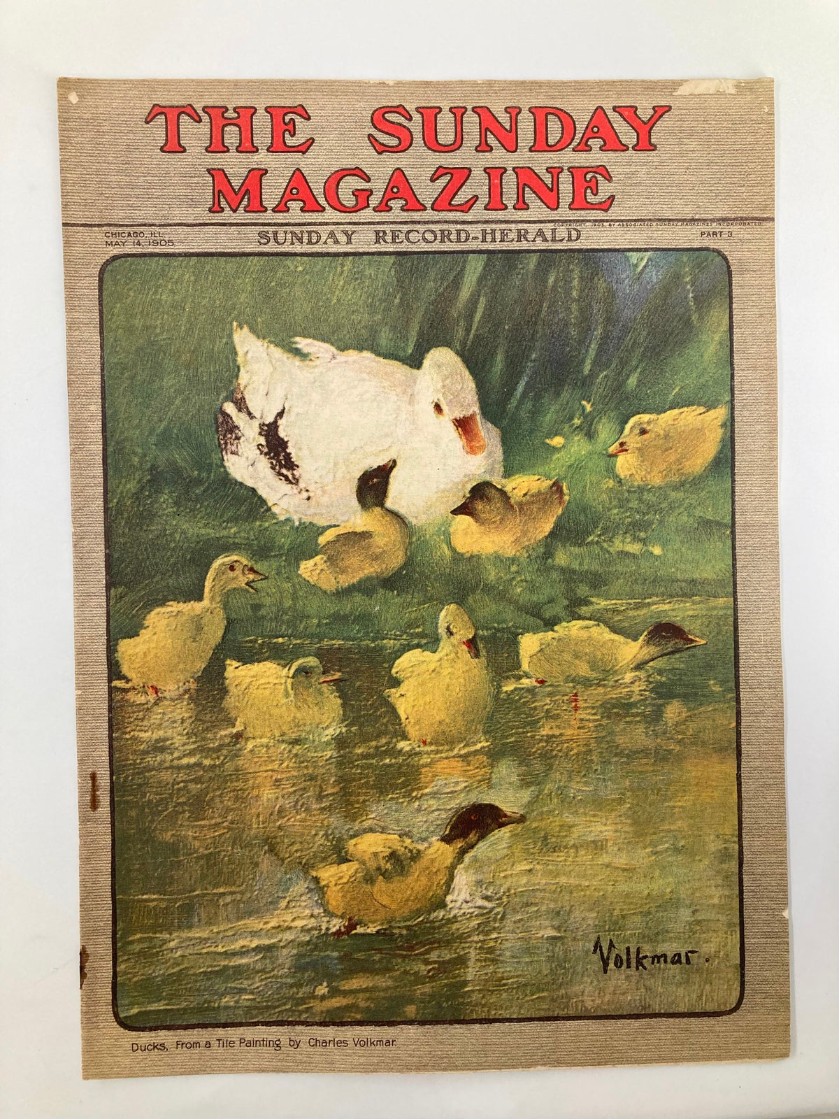 Cover of The Sunday Magazine dated May 14, 1905, featuring a painting of a mother duck with ducklings in a serene pond scene, showcasing early 20th-century art and cultural themes.