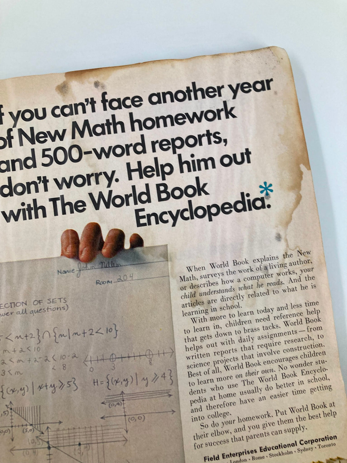 Advertisement from VTG Better Homes and Gardens Magazine October 1967 promoting The World Book Encyclopedia for homework assistance.