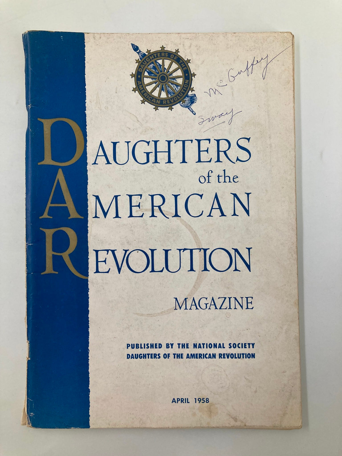 Cover of the Daughters of the American Revolution Magazine, April 1958, titled 'Judgement from the Sky,' showcasing its vintage design and inscriptions.