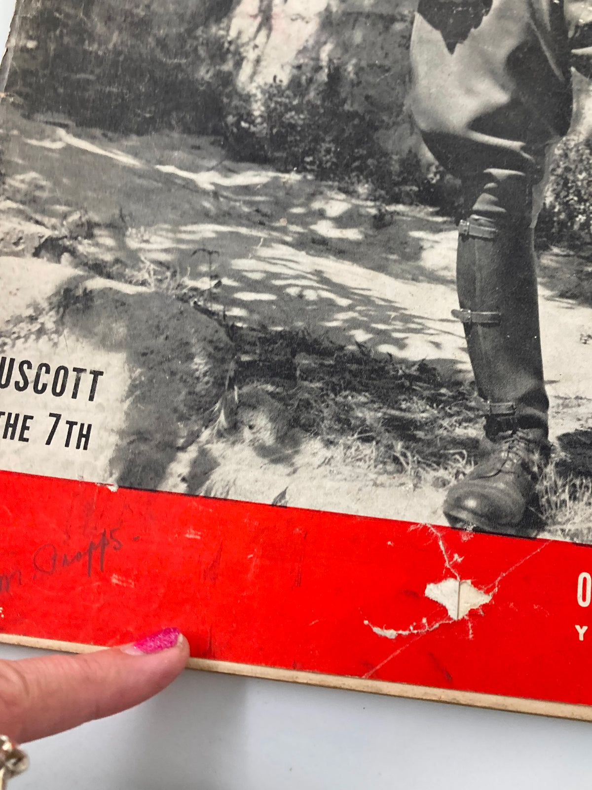 Close-up view of the vintage Life Magazine from October 2, 1944, featuring the cover story on General Lucian King Truscott Jr. of The 7th Army, highlighting minor wear and details on the magazine's edge and cover.