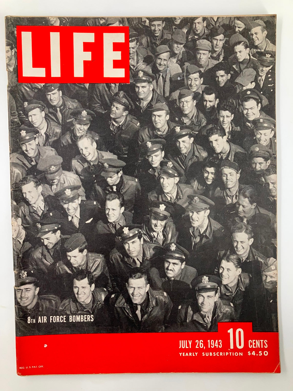 VTG Life Magazine July 26 1943 Photograph of 8th Air Force Bombers featuring military personnel in uniform and historical elements from World War II.