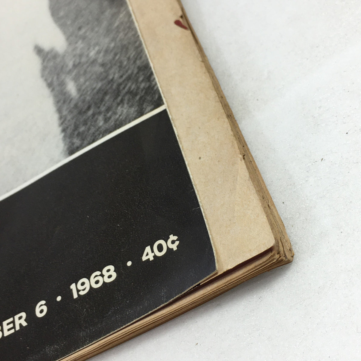 Close-up of the edge of the vintage Life Magazine from December 6, 1968, showcasing the publication date and pricing.