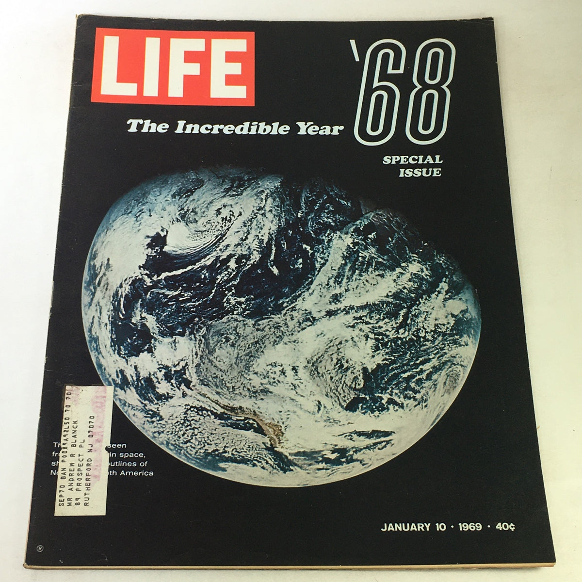 Cover of VTG Life Magazine January 10, 1969 - Special Issue: The Incredible Year of 1968 featuring a striking image of Earth from space, emphasizing the year’s historic events.