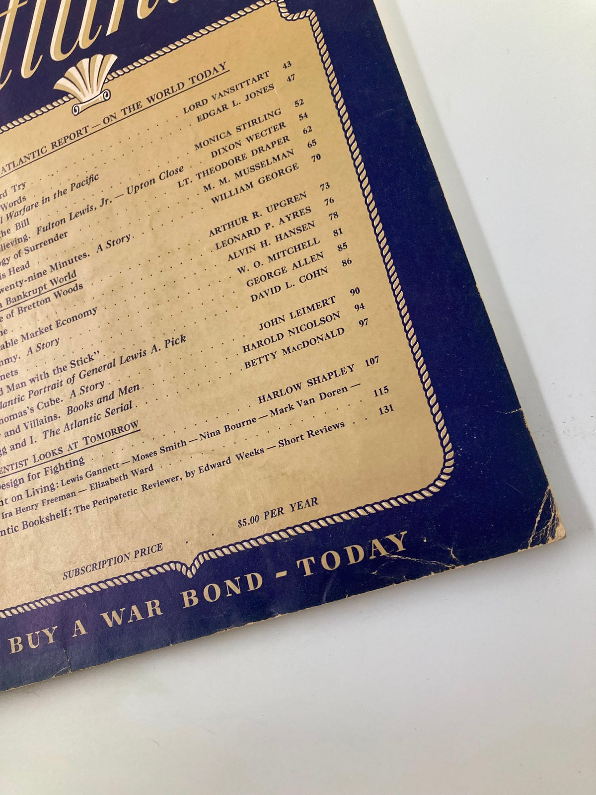 Vintage The Atlantic Magazine August 1945 Report on the World Today No Label