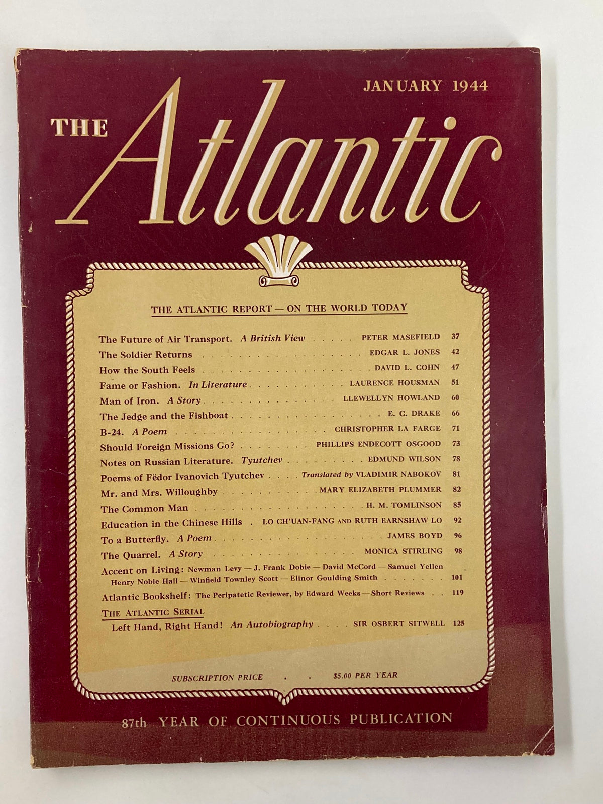 Vintage The Atlantic Magazine January 1944 Future of Air Transport No Label