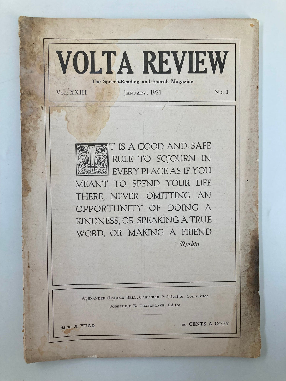 Cover of VTG Volta Review Magazine January 1921, showcasing its vintage design and the title prominently displayed.