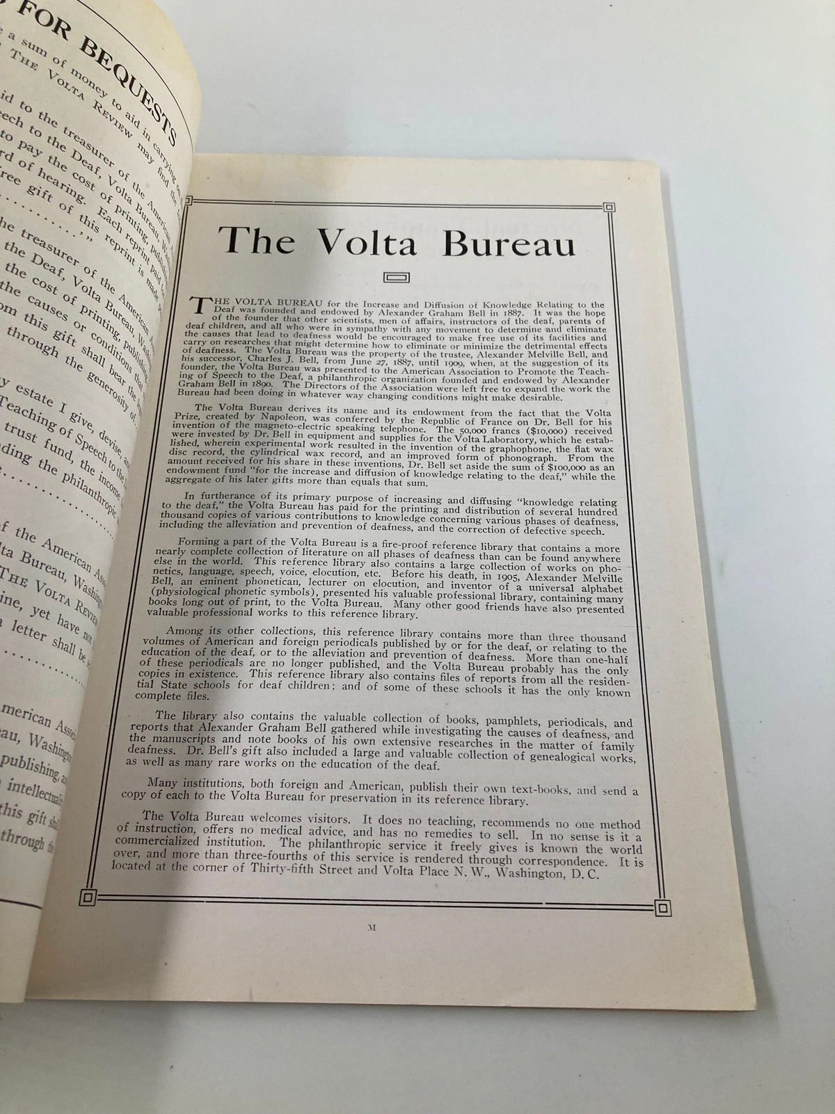 Interior page of VTG Volta Review Magazine January 1921 showcasing information about The Volta Bureau.