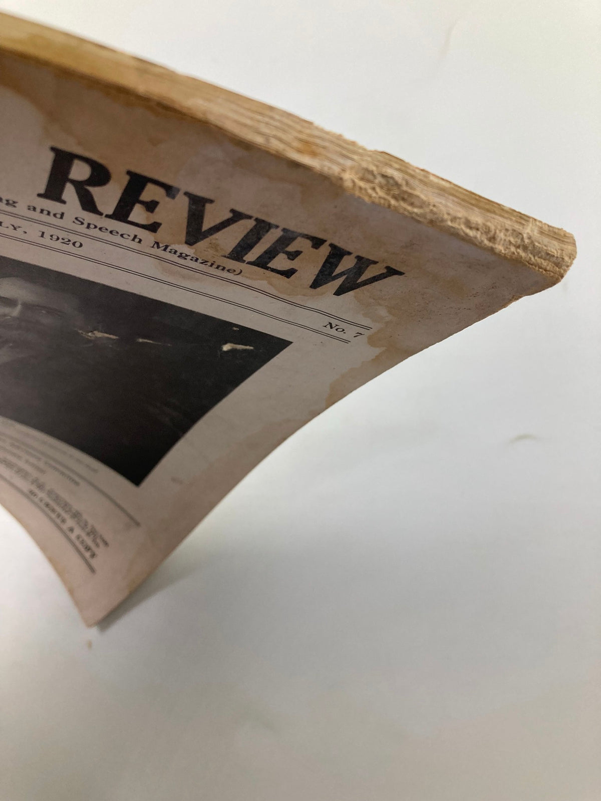 Side view of the VTG Volta Review Magazine July 1920, showing its age and wear.