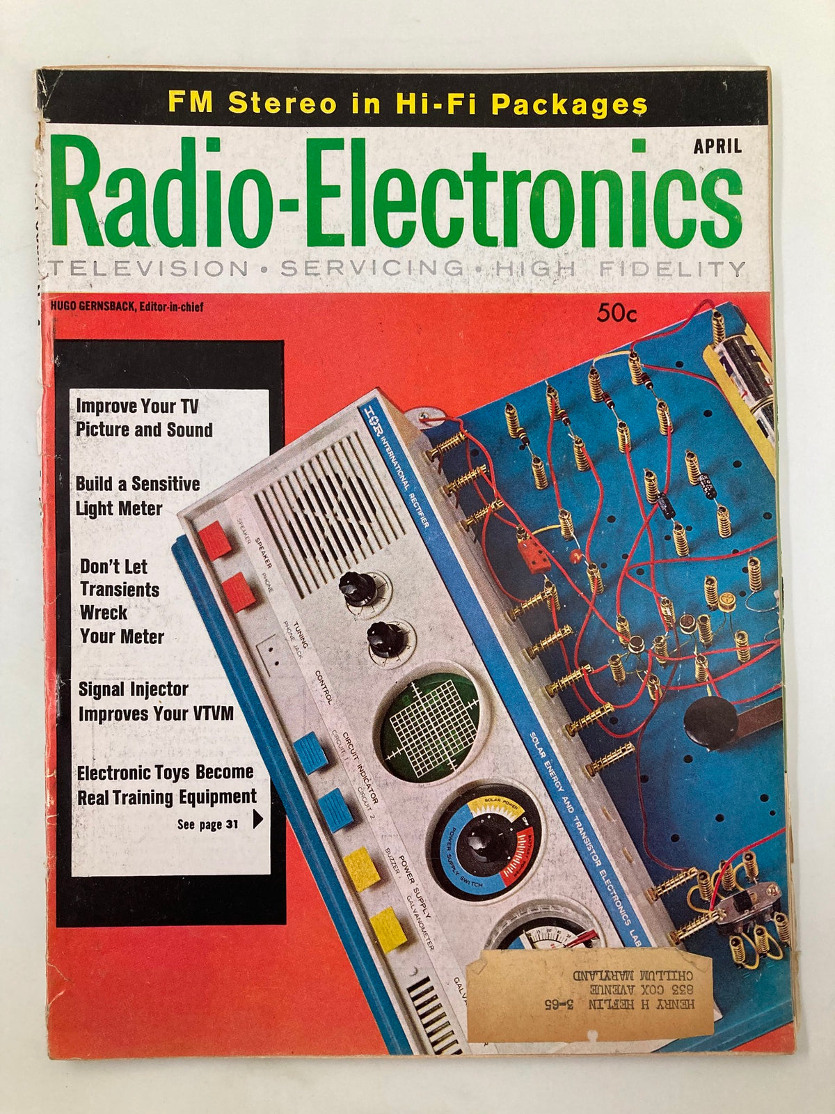Cover of VTG Radio-Electronics Magazine April 1963 featuring articles on electronic toys as training equipment, displaying colorful graphics and vintage design.