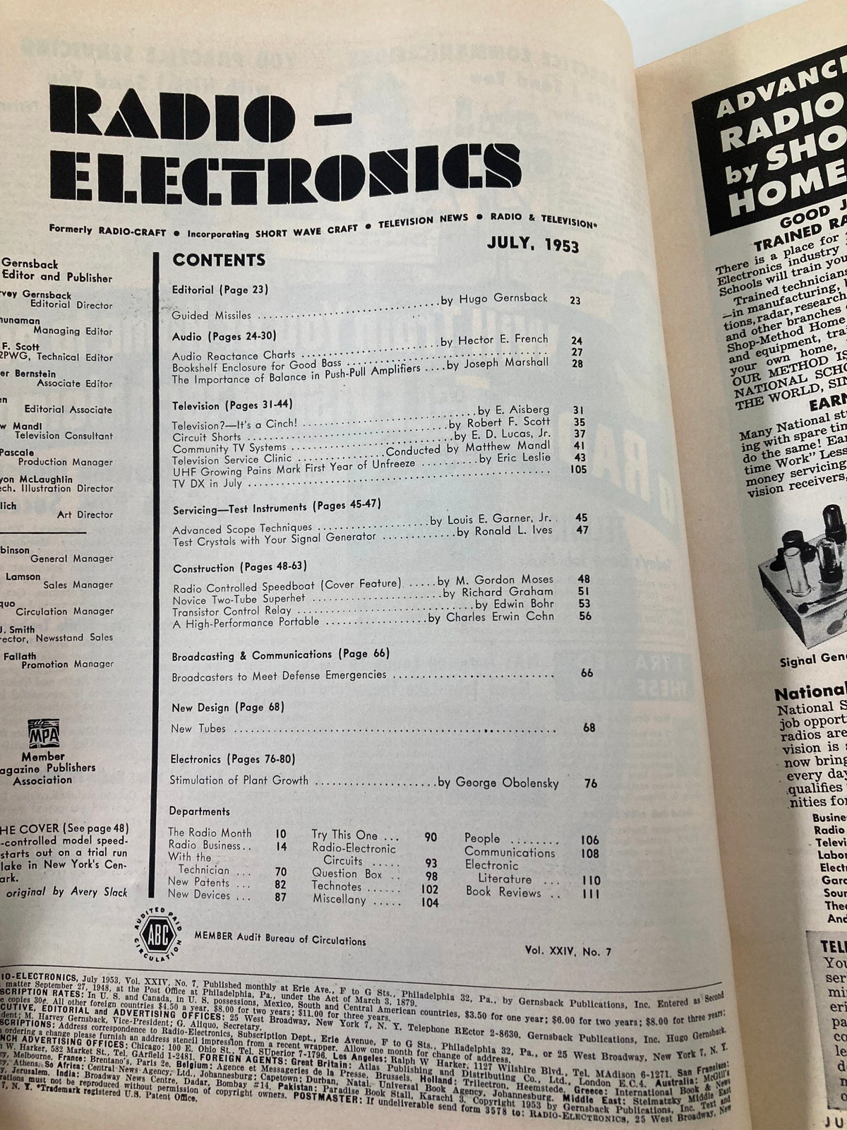 Vintage Radio-Electronics Magazine July 1953 Radio-Controlled Model Speedboat
