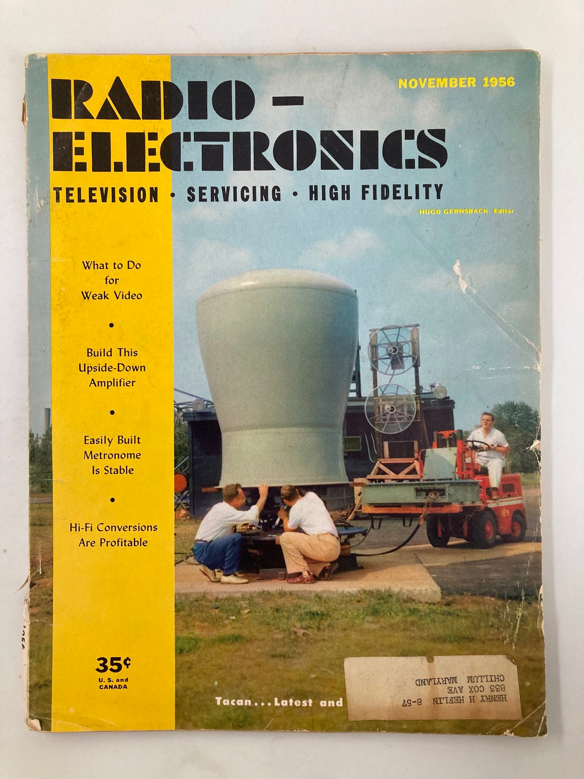 Radio-Electronics Magazine November 1956 cover featuring technologies such as television servicing and high fidelity, showcasing a metronome project titled 'Easily Built Metronome is Stable'