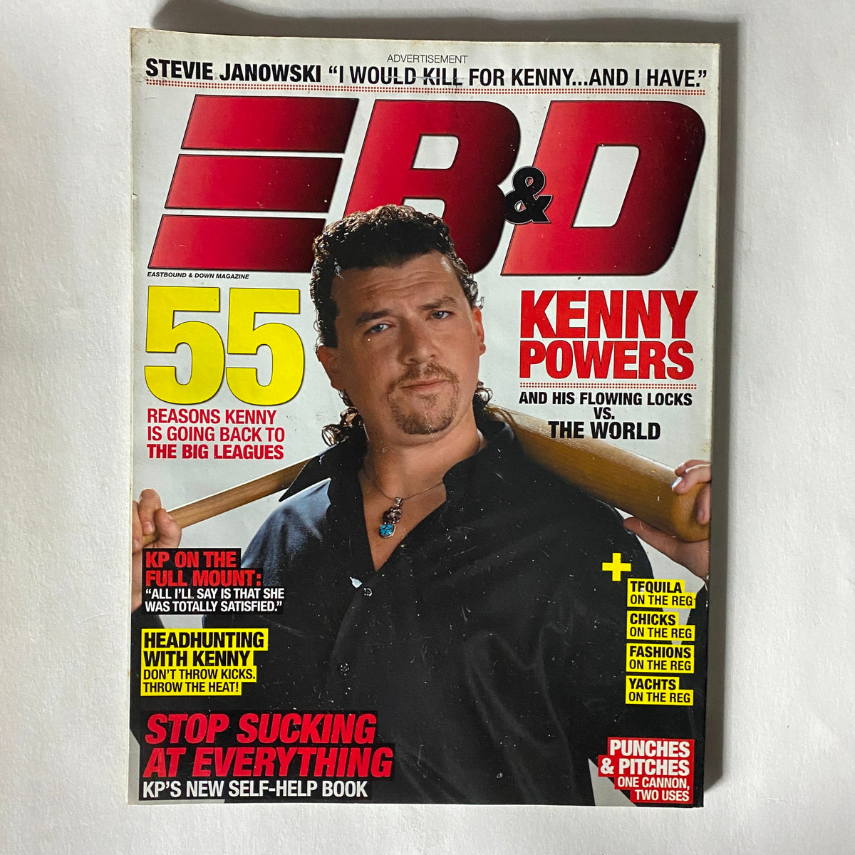 B&D Magazine featuring Kenny Powers, featuring an article with 55 reasons Kenny is going back to the big leagues and other insights about his career and persona.