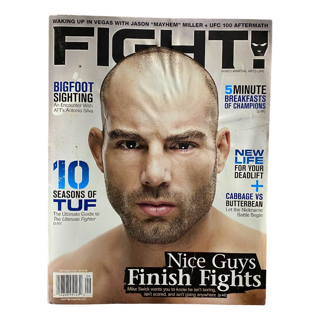 Fight! Magazine September 2009 featuring Mike Swick on the cover, showcasing mixed martial arts culture and pivotal moments in MMA history.