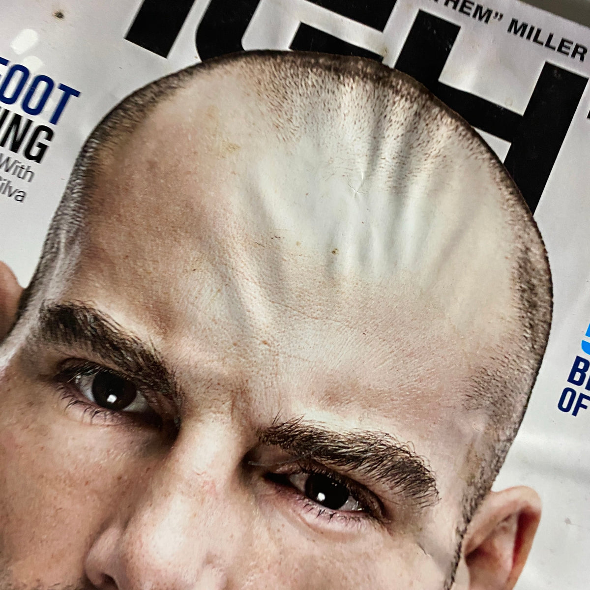 Close-up view of Fight! Magazine September 2009 featuring Mike Swick on the cover, showcasing his intense expression and magazine details.