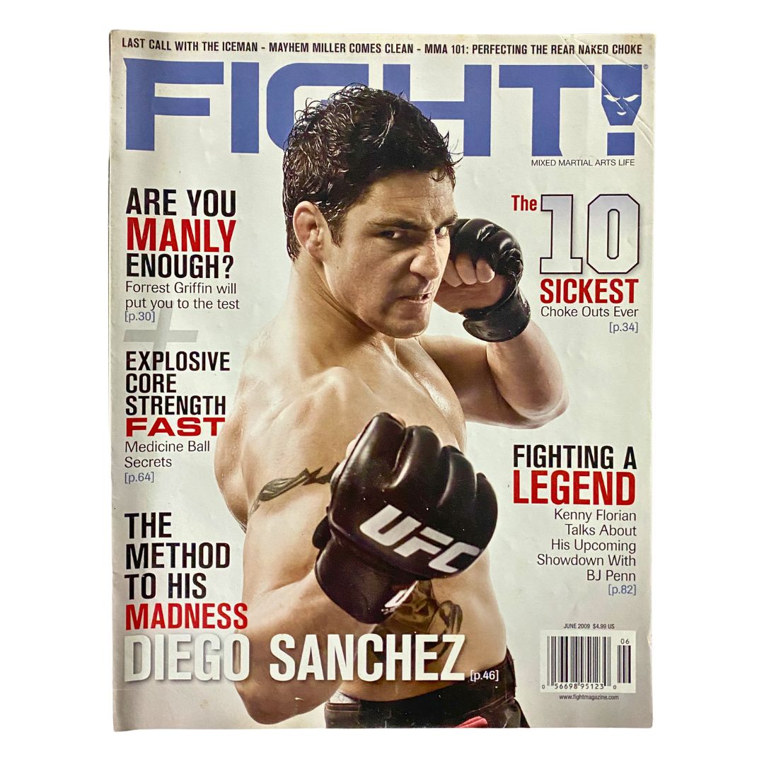 Fight! Magazine June 2009 featuring Diego Sanchez on the cover, showcasing his powerful stance and highlighting mixed martial arts culture of the era.