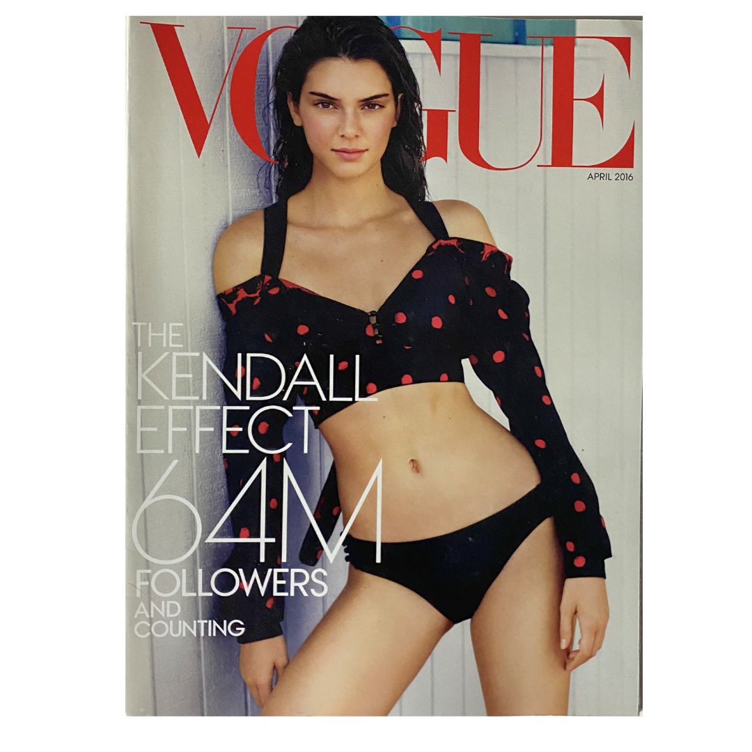 Cover of Vogue US Magazine, April 2016, featuring 'The Kendall Jenner Effect,' no label, VG condition