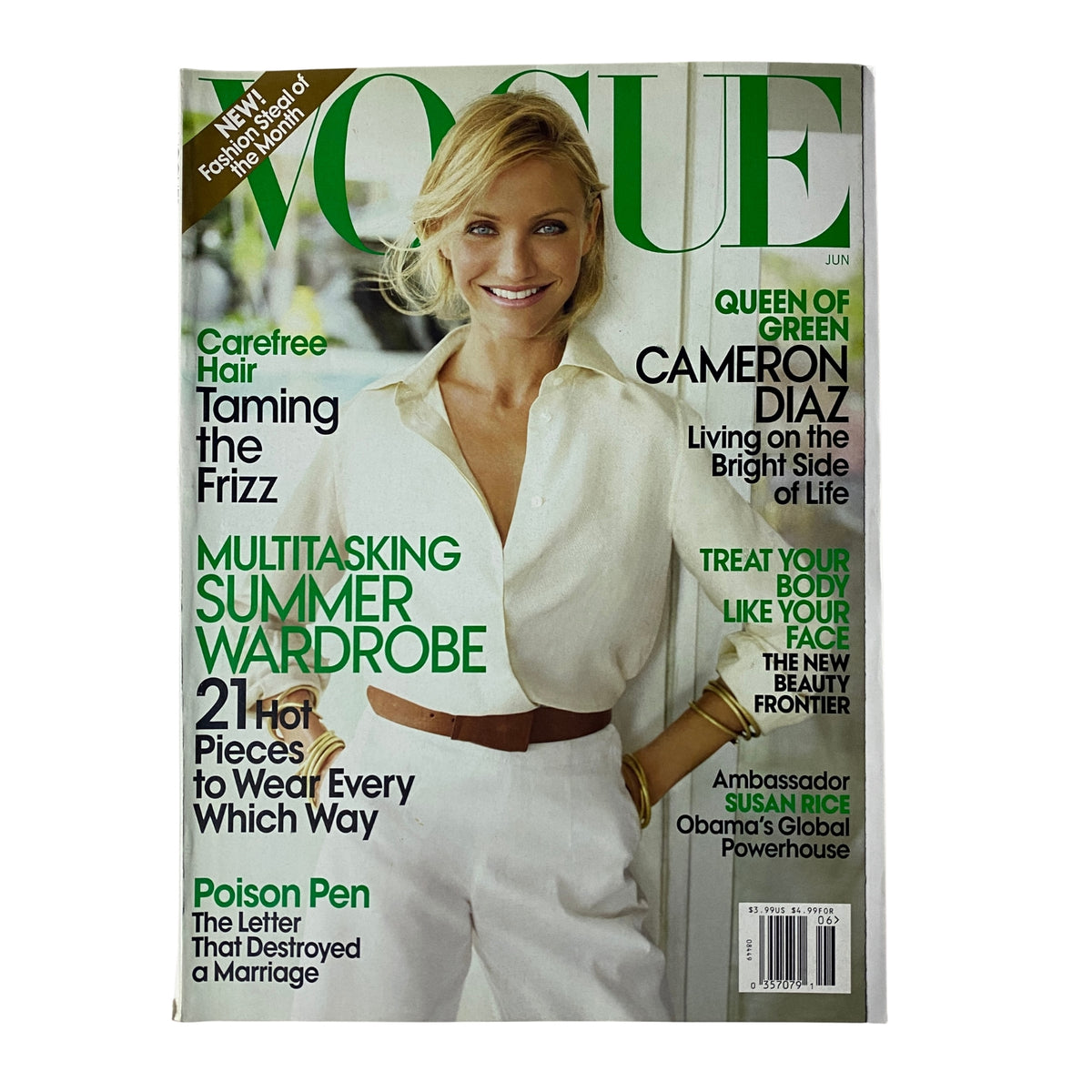 Vogue Magazine June 2009 featuring Cameron Diaz on the cover, showcasing her style with articles on eco-conscious fashion and summer wardrobe tips.