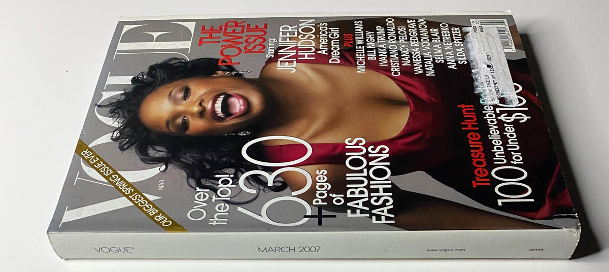 Vogue Magazine March 2007 featuring Jennifer Hudson on the cover, showcasing her exuberant smile and elegant style, highlighting the magazine's focus on high fashion and celebrity culture.