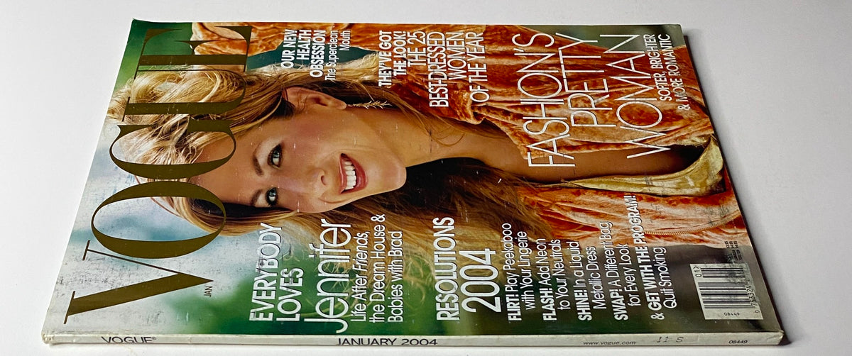 Vogue Magazine January 2004 with Jennifer Aniston on the cover, highlighting her style and the issue's features on fashion, beauty, and lifestyle.