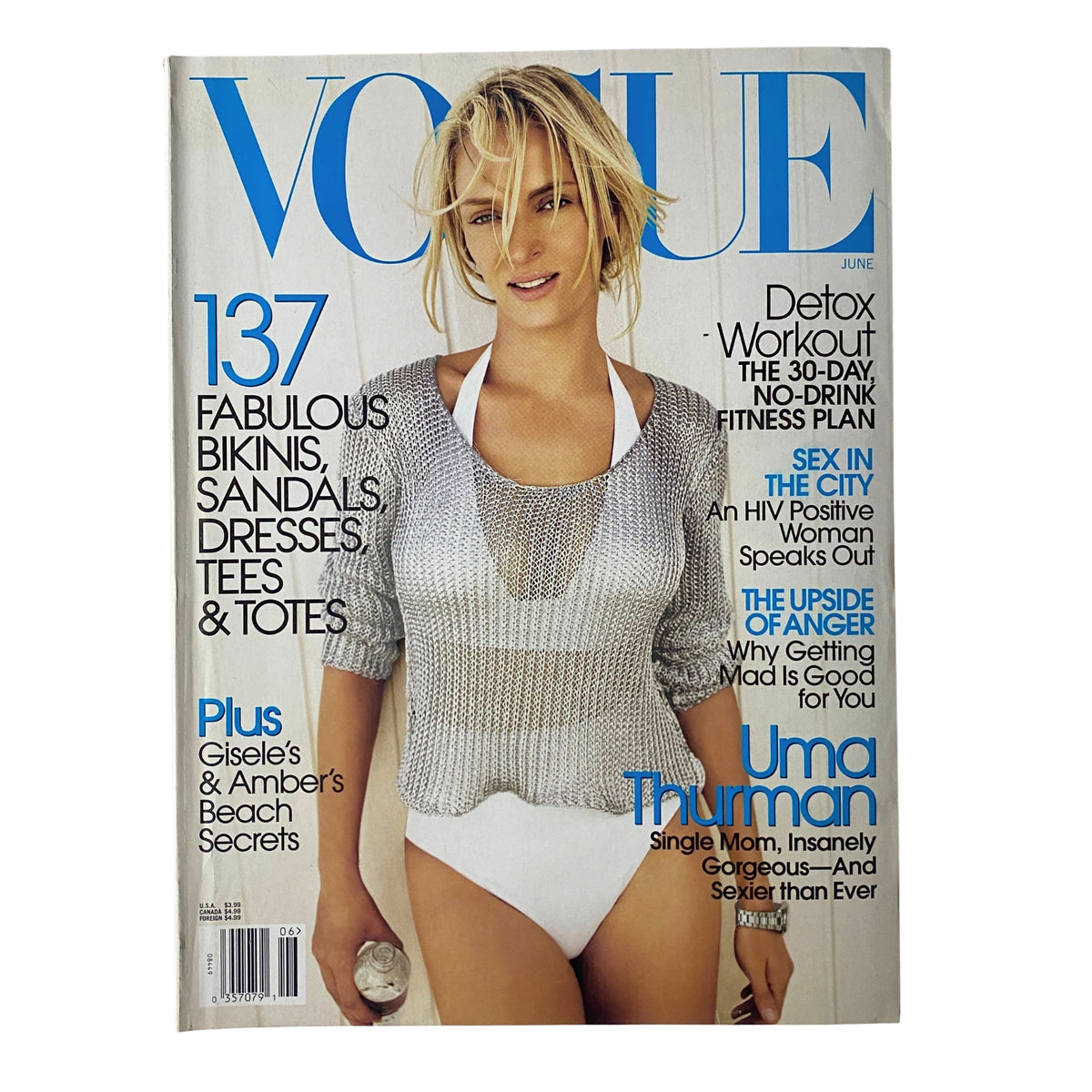 Vogue Magazine June 2006 featuring Uma Thurman on the cover, showcasing summer fashion with glamorous style, very good condition, no label.