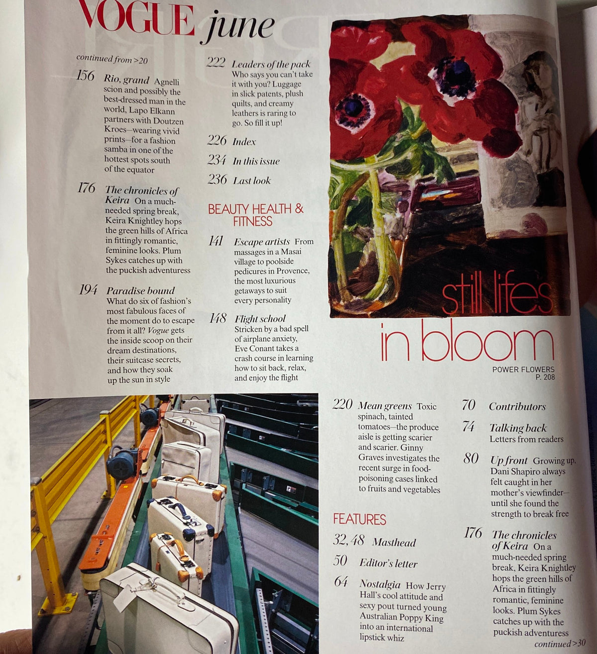 Continuation page from Vogue Magazine June 2007, displaying articles related to beauty, fashion, and features highlighting upcoming trends.