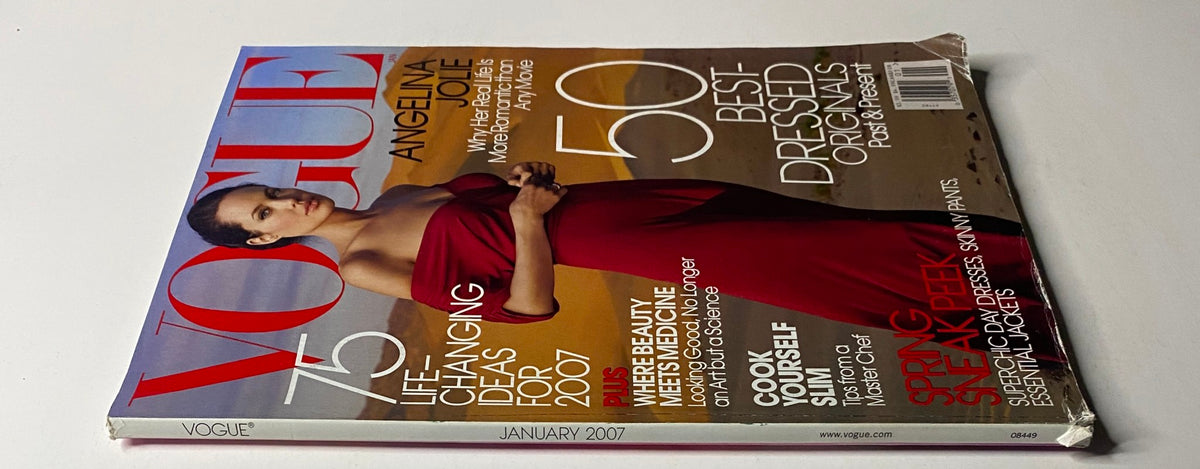 Vogue Magazine January 2007 featuring Angelina Jolie on the cover. The magazine includes insights on personal styling, beauty trends, and a sneak peek into the fashion world of 2007.