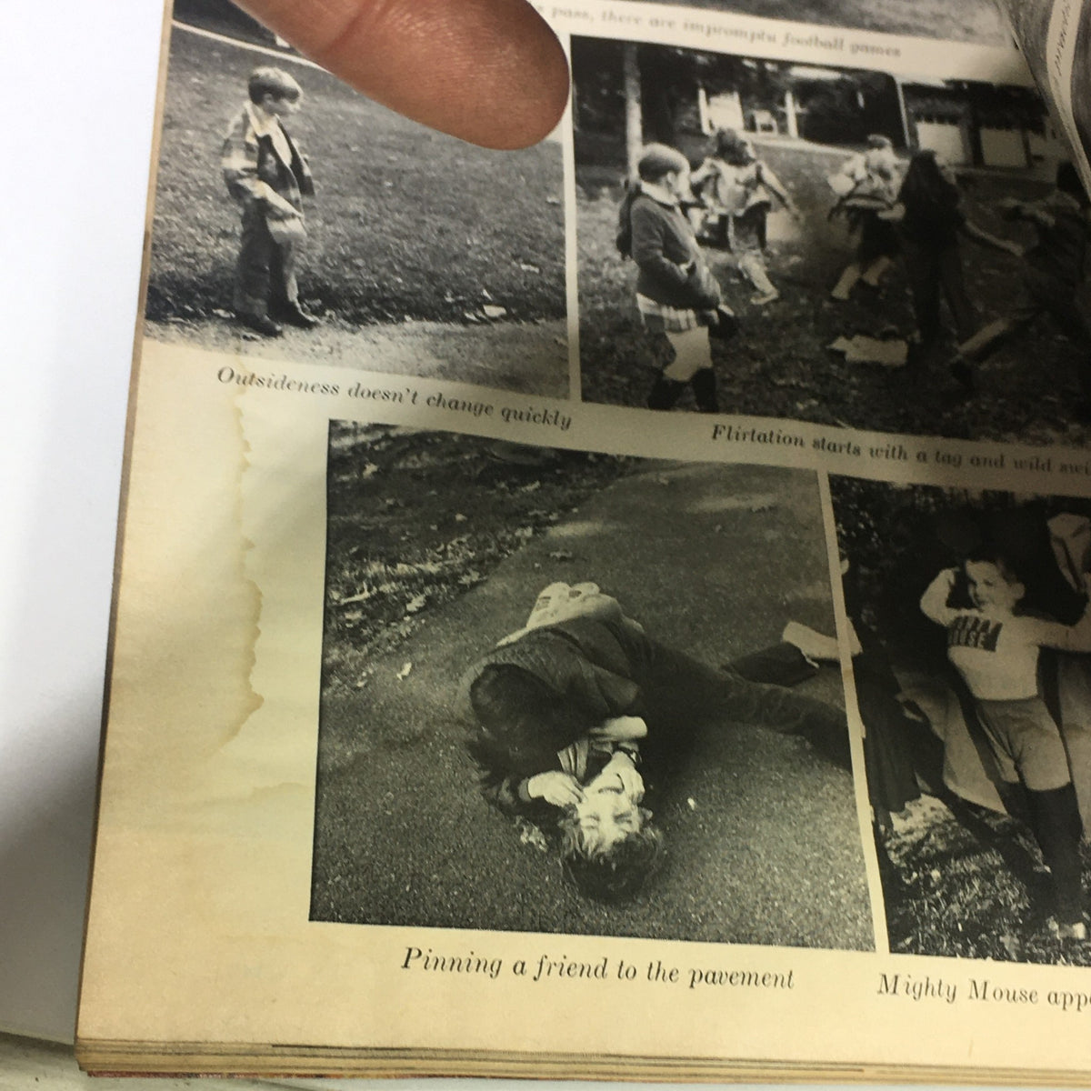 Vintage photo from Life Magazine December 17, 1971 - Special Issue on Children, showcasing childhood play and social interactions, depicting children in various outdoor activities.