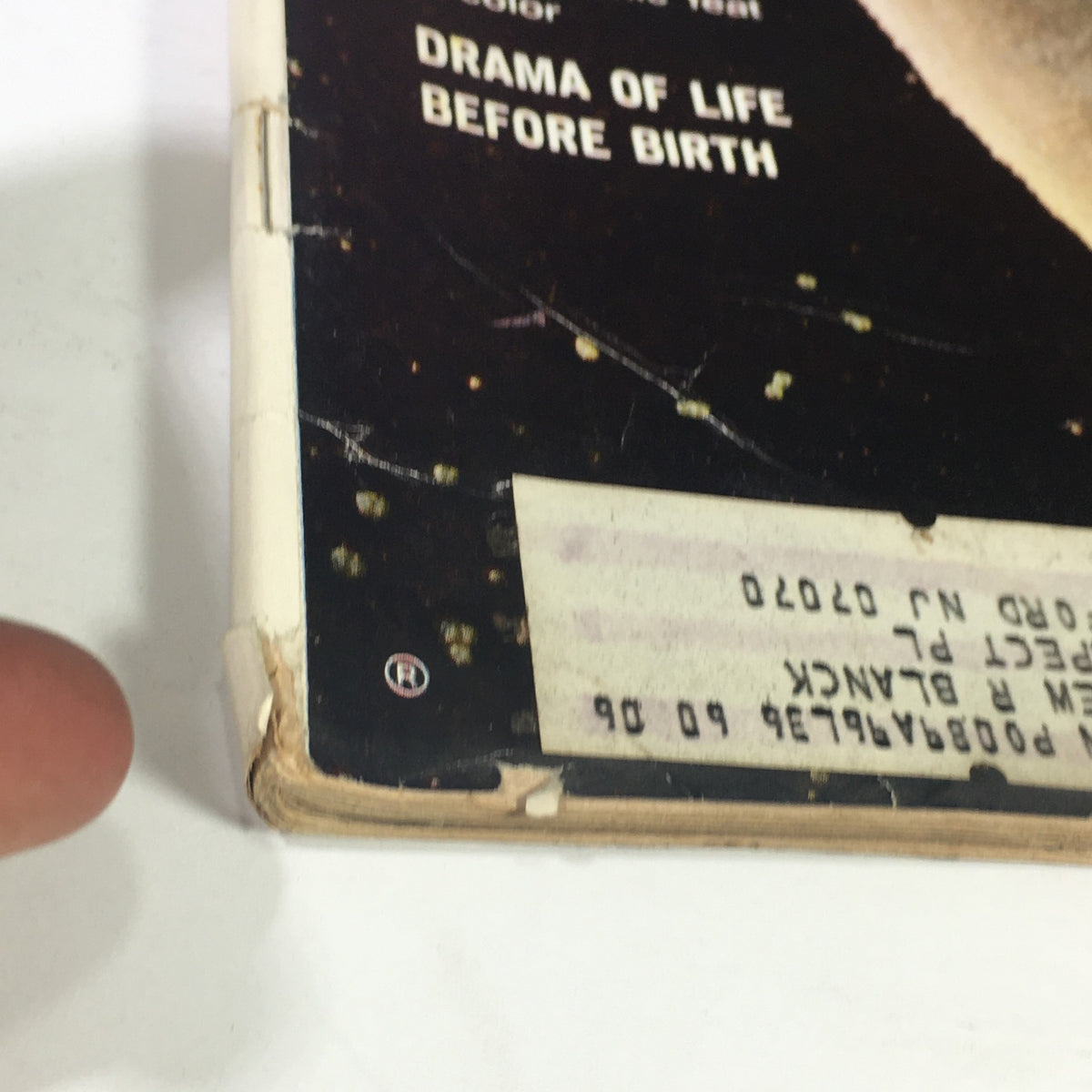 Side view of VTG Life Magazine April 30 1965 showing cover details related to the article 'Drama of Life Before Birth' with a visible address label.