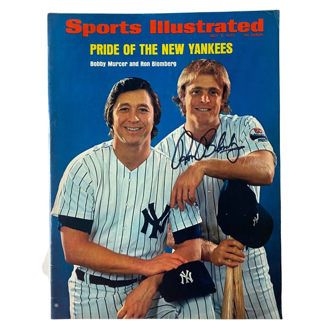 Vintage Sports Illustrated Magazine cover from July 2, 1973 featuring baseball stars Bobby Murcer and Ron Blomberg with autographs.