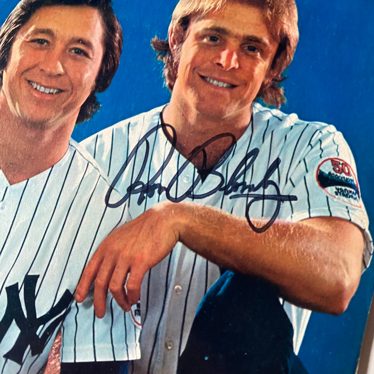 Close-up of the Vintage Sports Illustrated Magazine cover showing Bobby Murcer and Ron Blomberg's autographs from July 2, 1973.