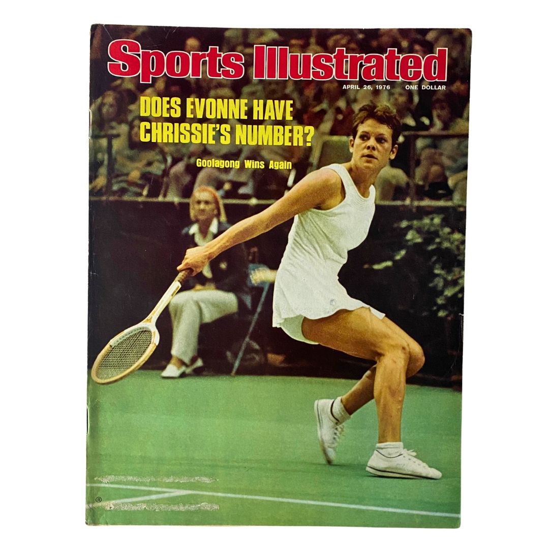Sports Illustrated vintage magazine from April 26, 1976 featuring Evonne Goolagong in action on the cover, highlighting her achievements in women's tennis.