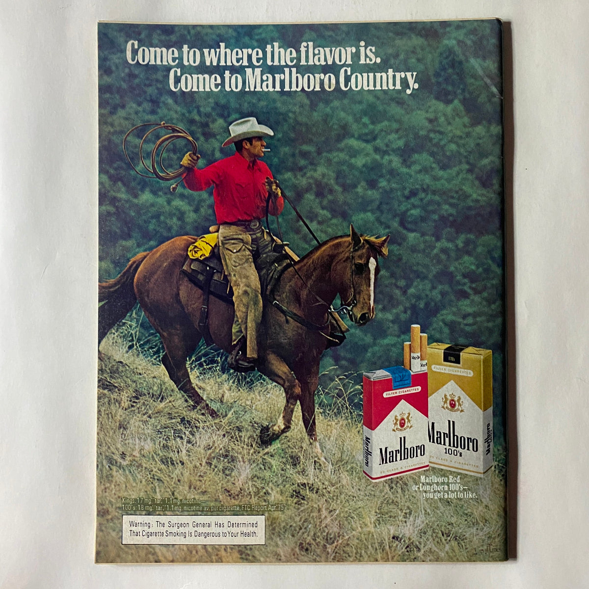 Back cover of the VTG Sports Illustrated Magazine from November 10, 1975 featuring a Marlboro advertisement with a cowboy on horseback and products displayed.